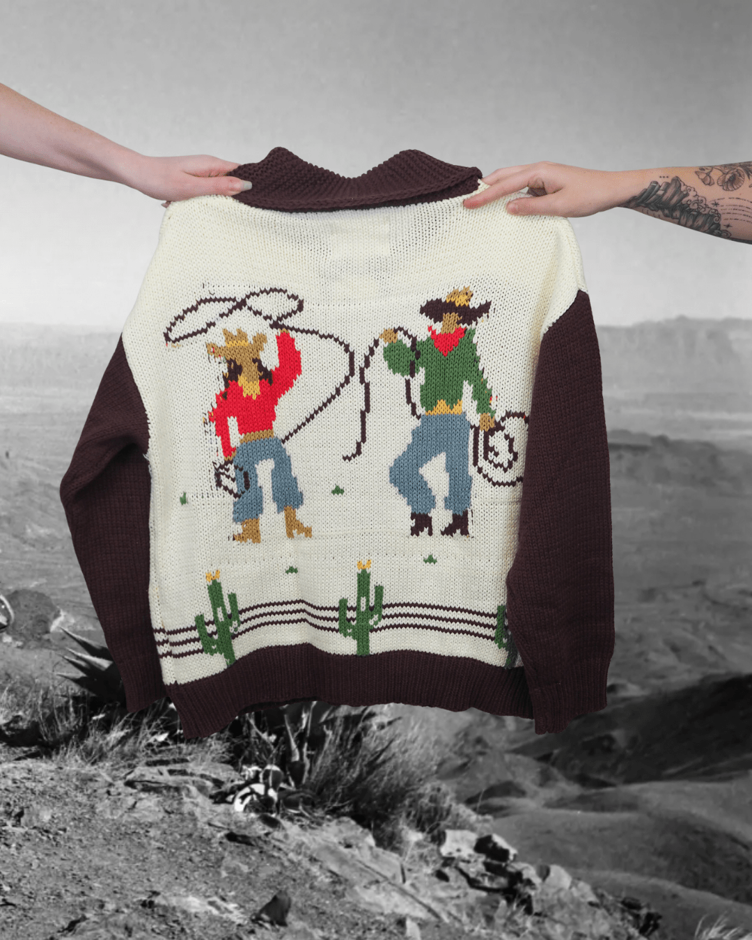 Western Lasso Zip-Up Sweater - Cream/Brown - Intrigue Ink Visit Bozeman, Unique Shopping Boutique in Montana, Work from Home Clothes for Women