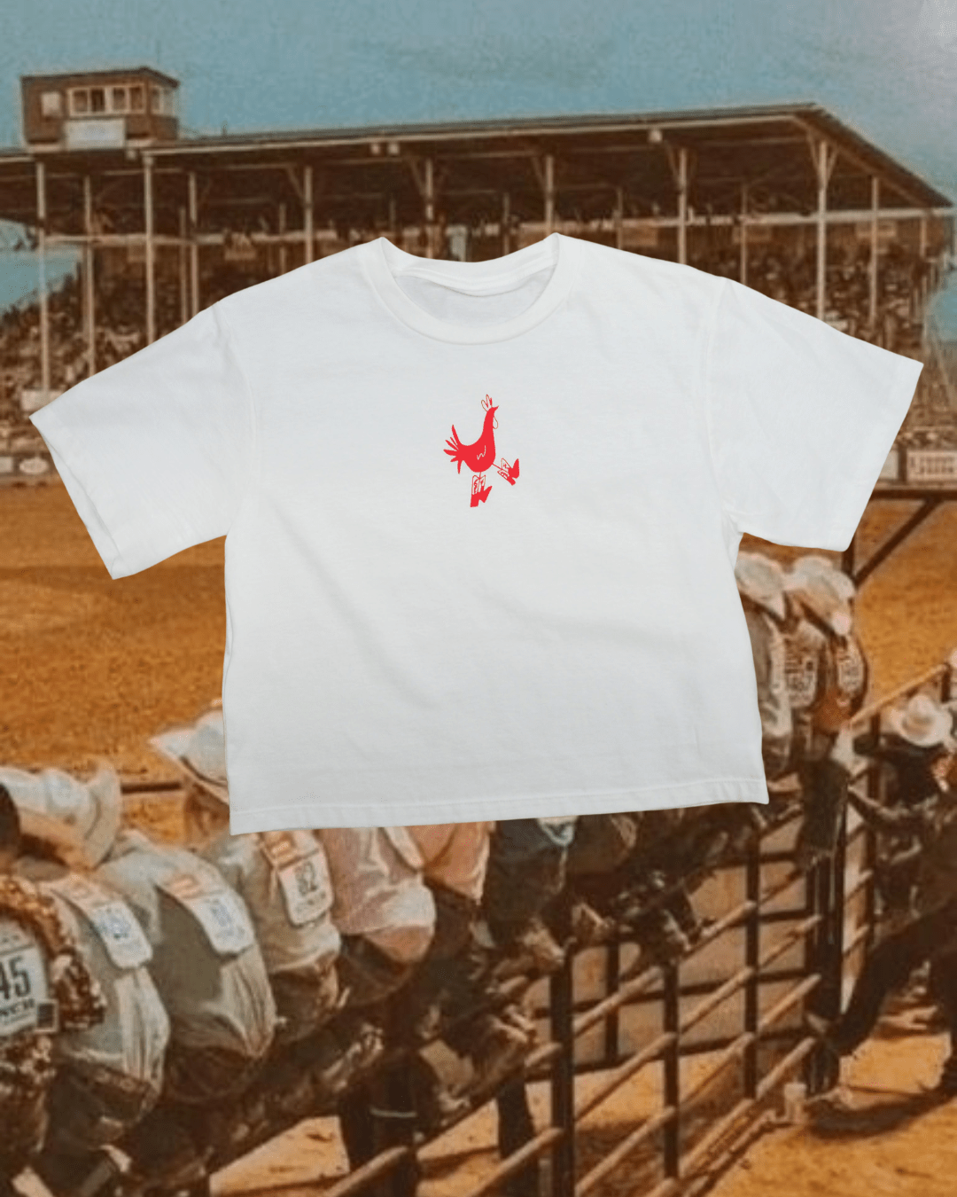 "Cowboy Chicken" Crop Tee in White - Intrigue Ink Visit Bozeman, Unique Shopping Boutique in Montana, Work from Home Clothes for Women