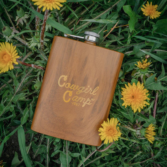 Cowgirl Camp Wooden Flask