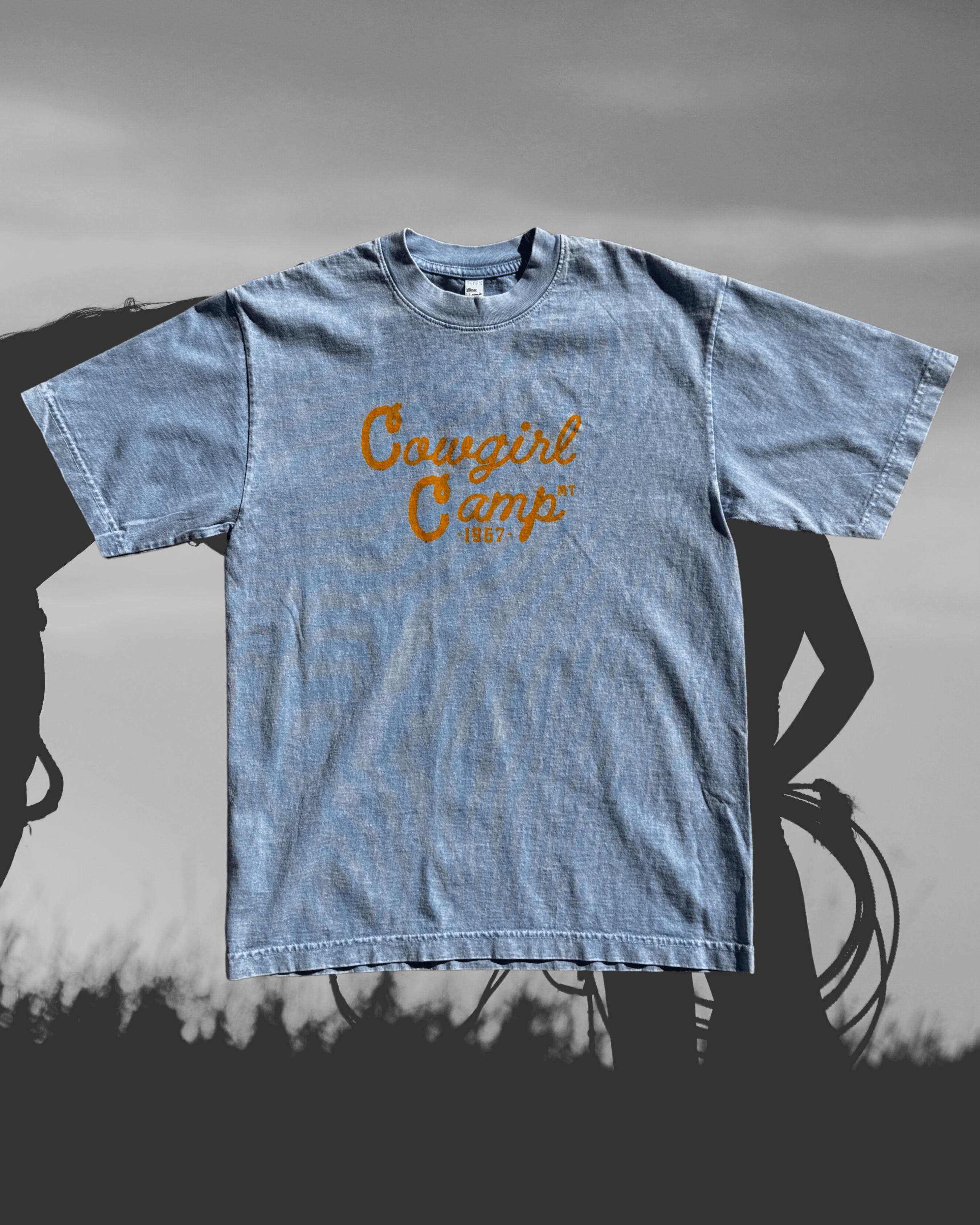 "Cowgirl Camp" Light Denim Tee - Intrigue Ink Visit Bozeman, Unique Shopping Boutique in Montana, Work from Home Clothes for Women