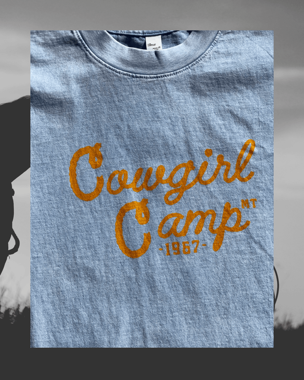"Cowgirl Camp" Light Denim Tee - Intrigue Ink Visit Bozeman, Unique Shopping Boutique in Montana, Work from Home Clothes for Women