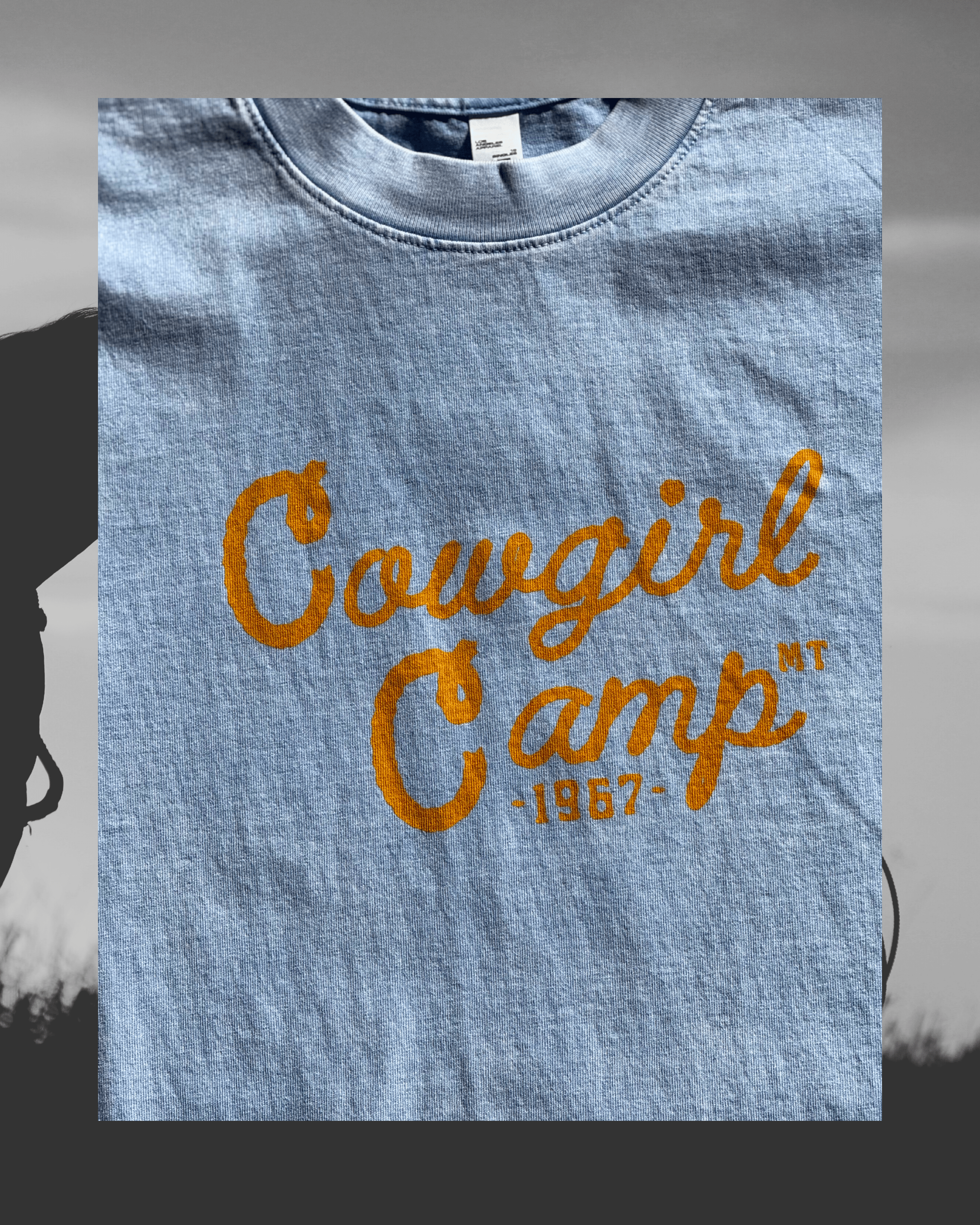 "Cowgirl Camp" Light Denim Tee - Intrigue Ink Visit Bozeman, Unique Shopping Boutique in Montana, Work from Home Clothes for Women