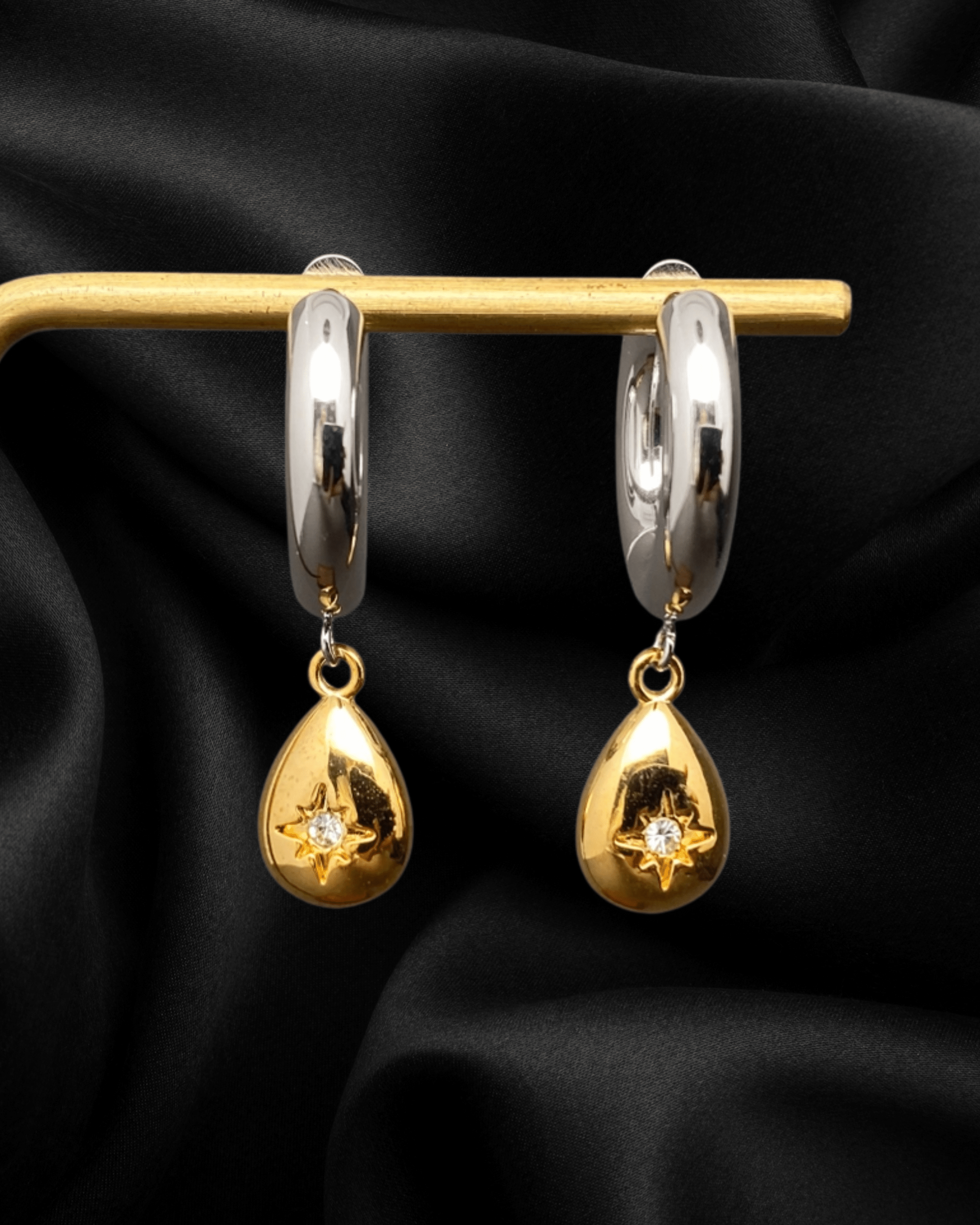 Two Tone 18K Golden Huggie Earrings - Intrigue Ink Visit Bozeman, Unique Shopping Boutique in Montana, Work from Home Clothes for Women