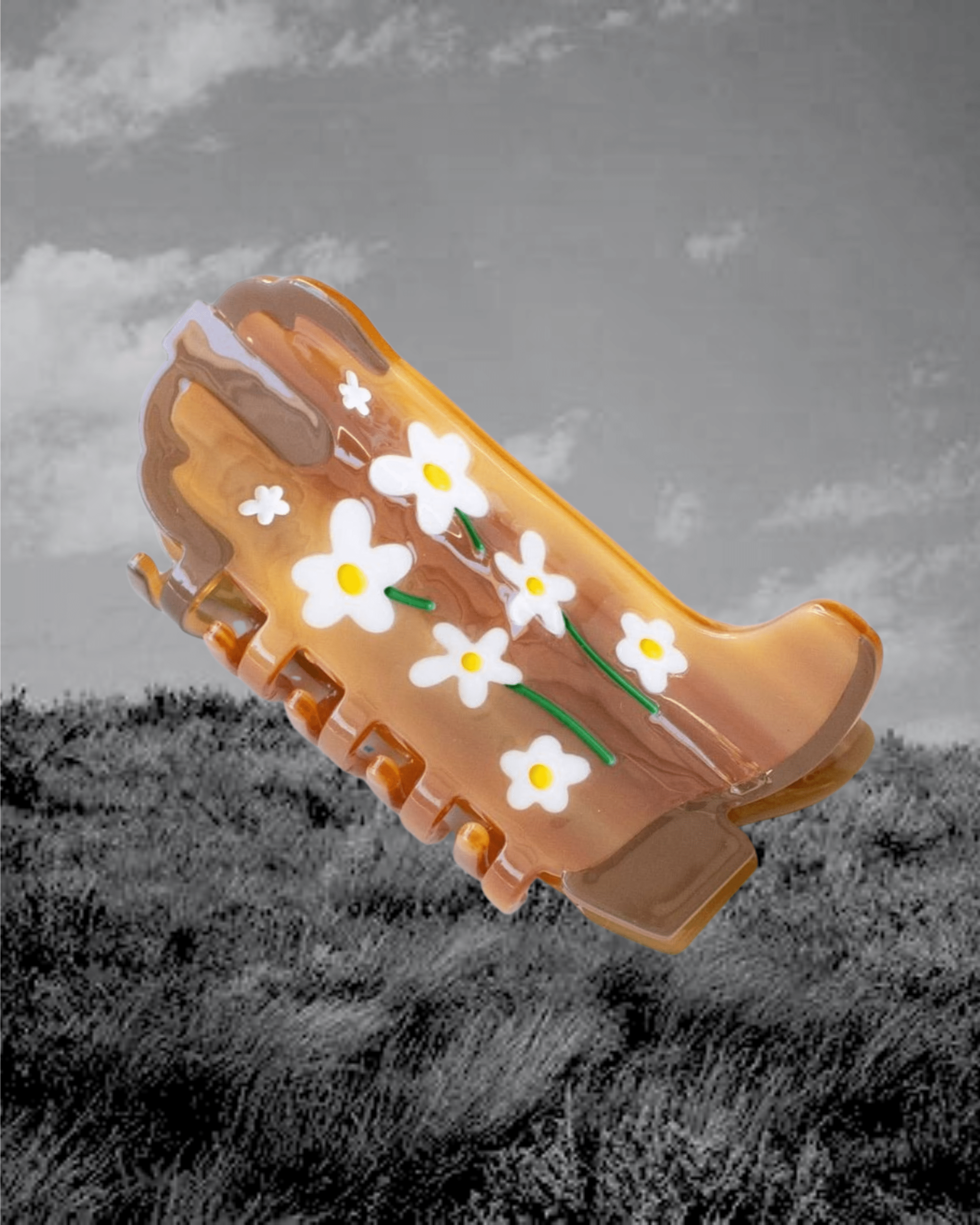 Daisy Flower Cowboy Boots Hair Claw Clip - Bronze - Intrigue Ink Visit Bozeman, Unique Shopping Boutique in Montana, Work from Home Clothes for Women