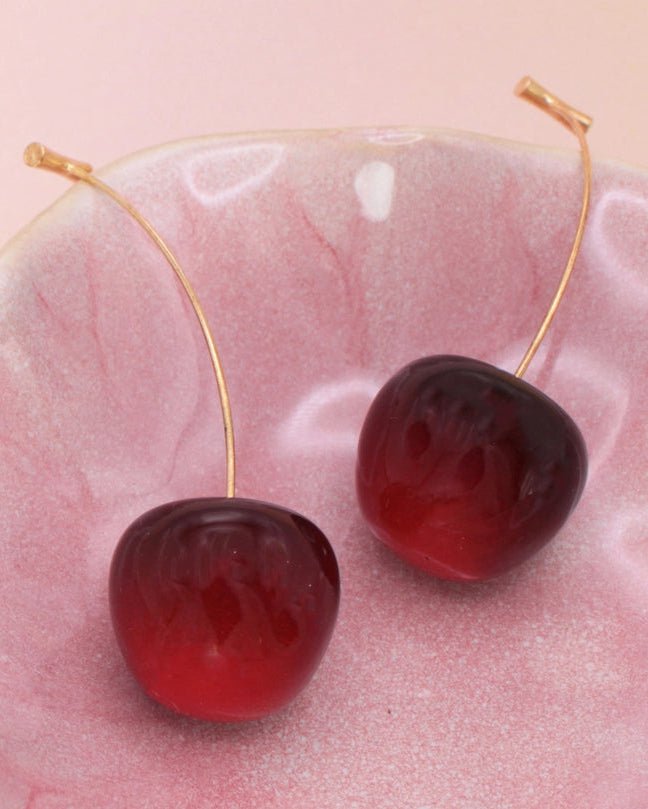 Deep Red Cherry Drop Earrings - Intrigue Ink Visit Bozeman, Unique Shopping Boutique in Montana, Work from Home Clothes for Women