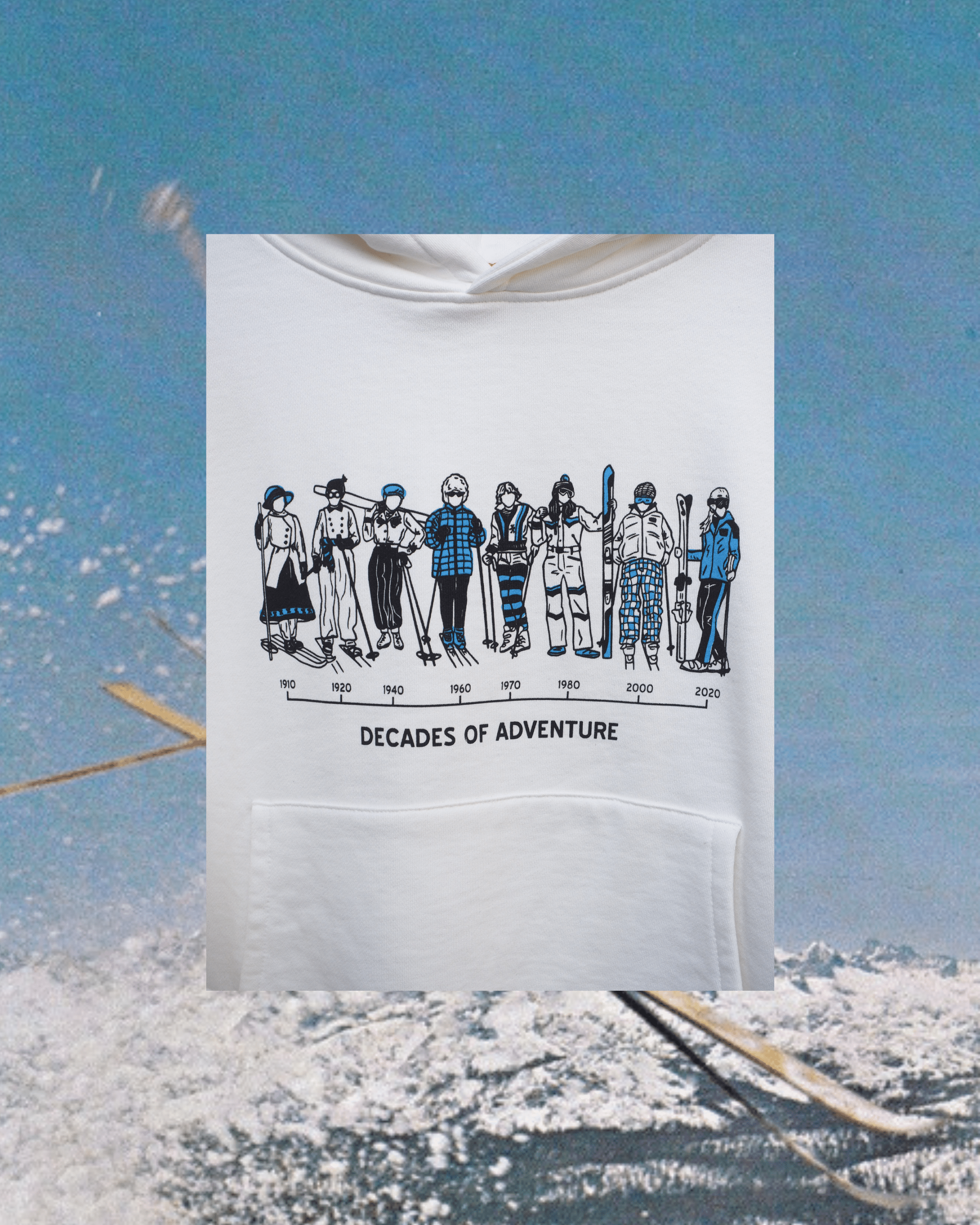 "Decades of Ski" Hoodie in White - Intrigue Ink Visit Bozeman, Unique Shopping Boutique in Montana, Work from Home Clothes for Women