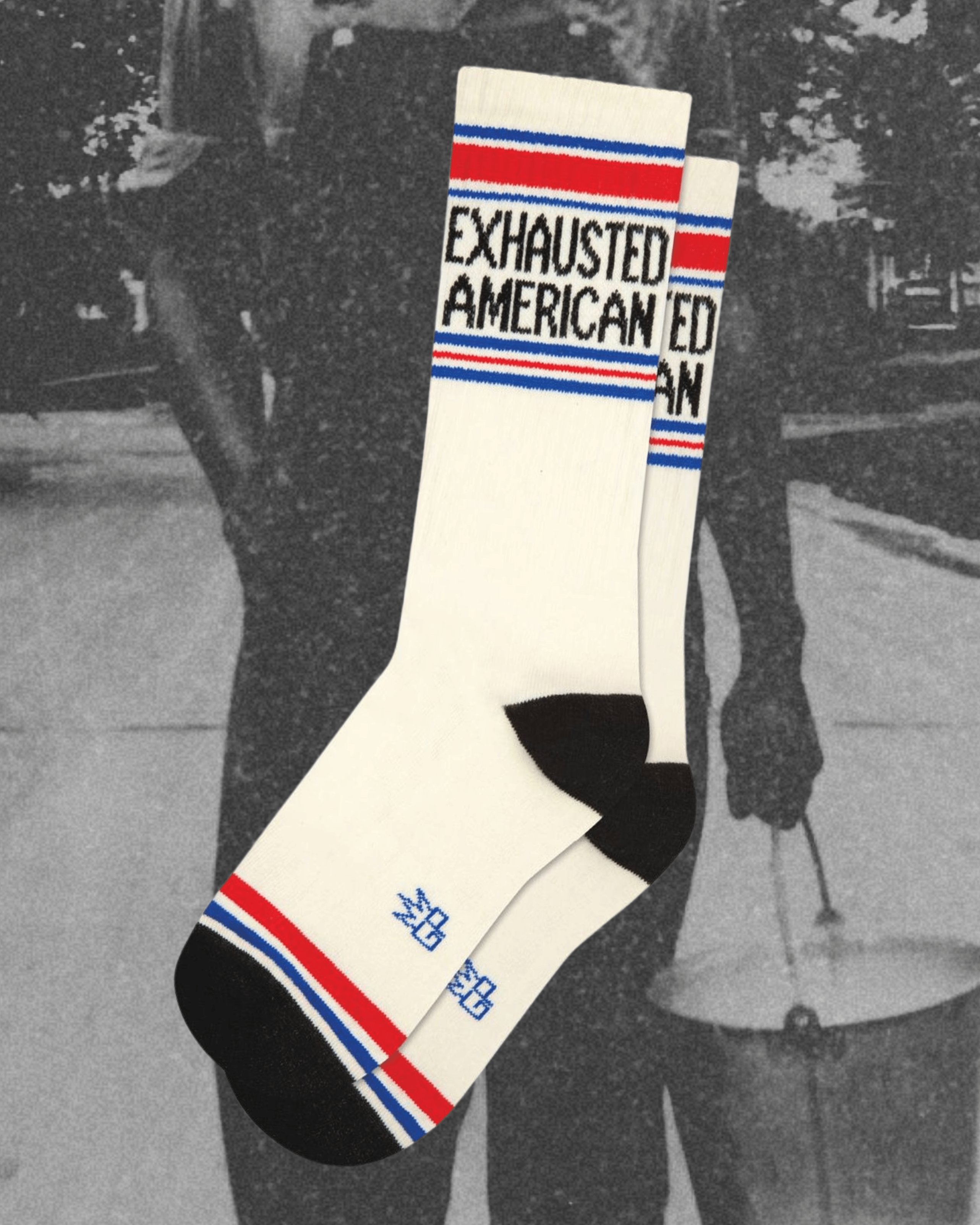 Exhausted American Gym Crew Socks - Intrigue Ink Visit Bozeman, Unique Shopping Boutique in Montana, Work from Home Clothes for Women