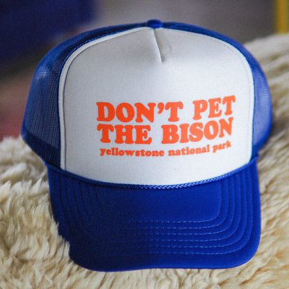 Don't Pet the Bison Blue Trucker Hat