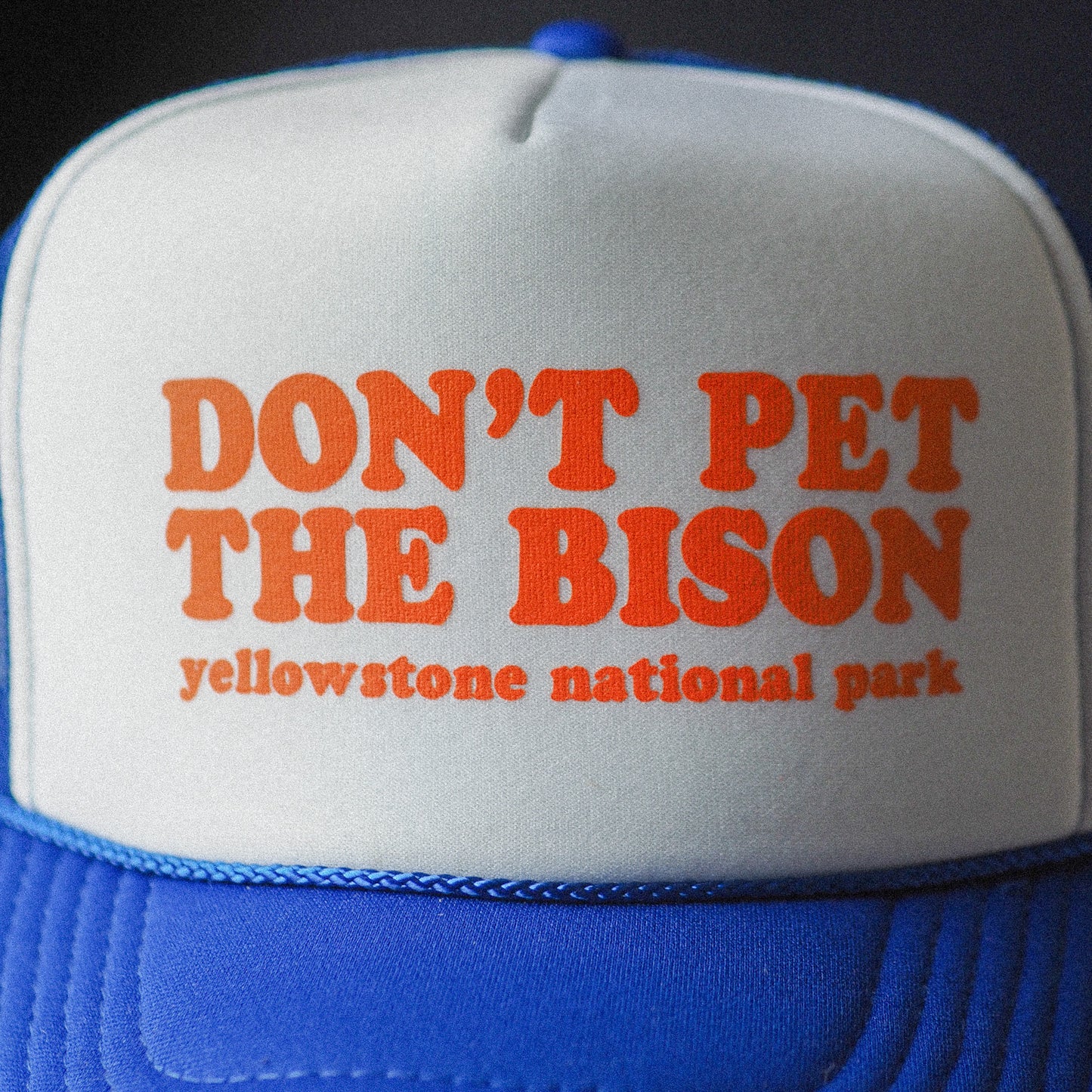 Don't Pet the Bison Blue Trucker Hat