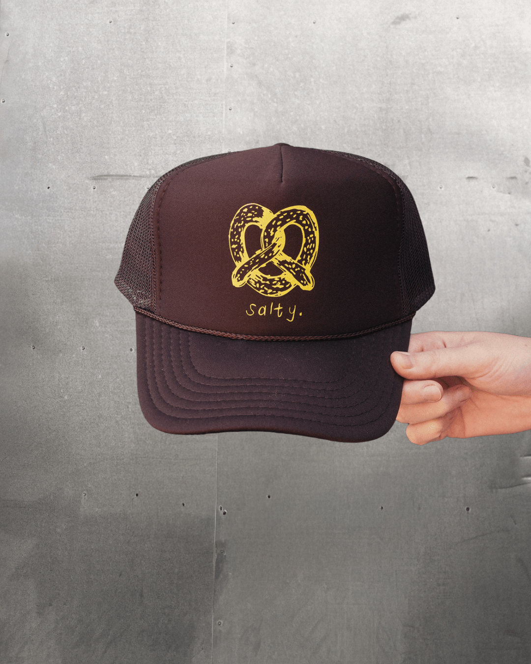 "Salty" Brown Trucker Hat - Intrigue Ink Visit Bozeman, Unique Shopping Boutique in Montana, Work from Home Clothes for Women
