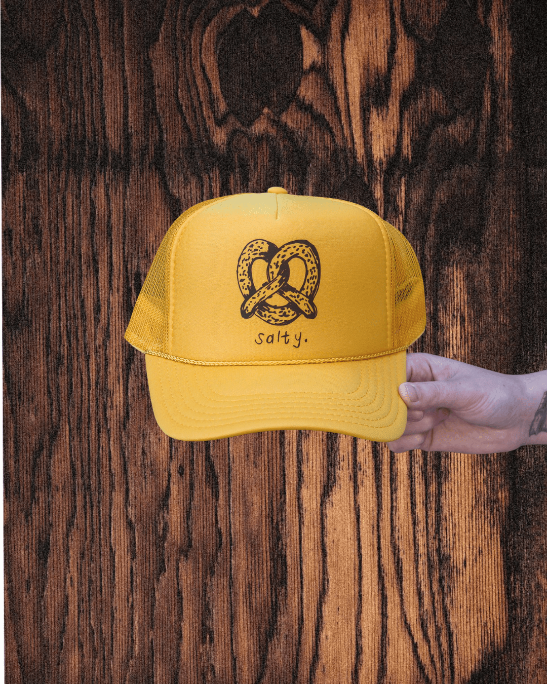 "Salty" Gold Trucker Hat - Intrigue Ink Visit Bozeman, Unique Shopping Boutique in Montana, Work from Home Clothes for Women