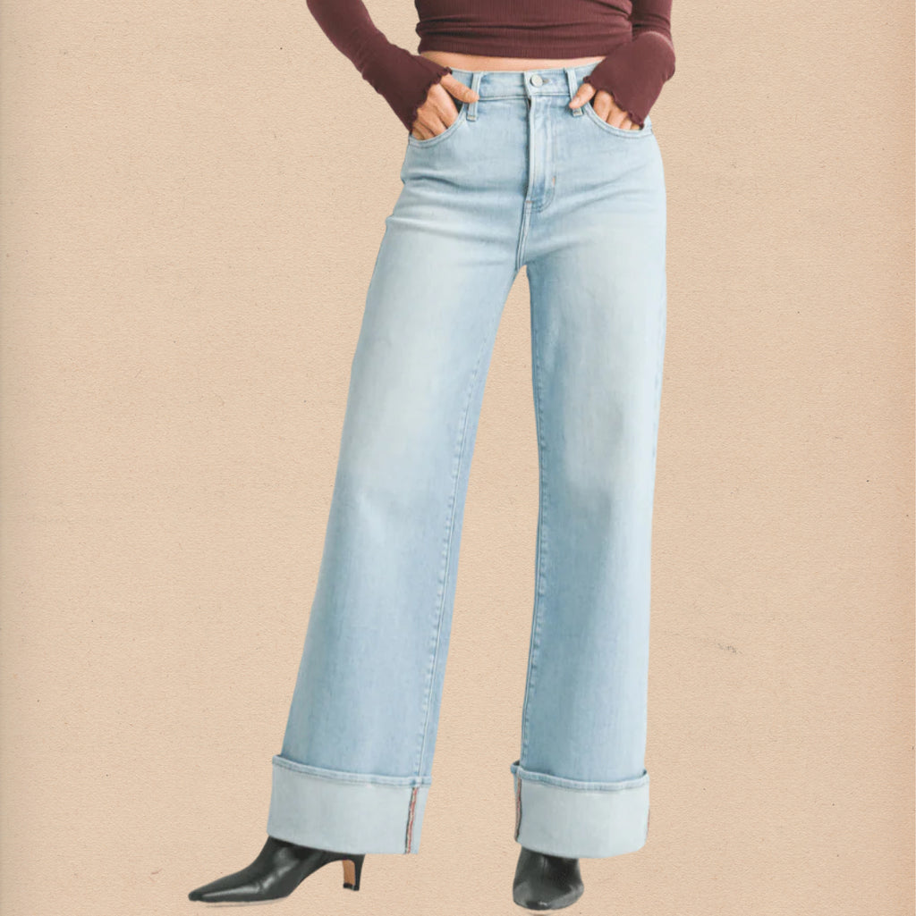 Cuffed Palazzo Light Denim - Intrigue Ink Visit Bozeman, Unique Shopping Boutique in Montana, Work from Home Clothes for Women