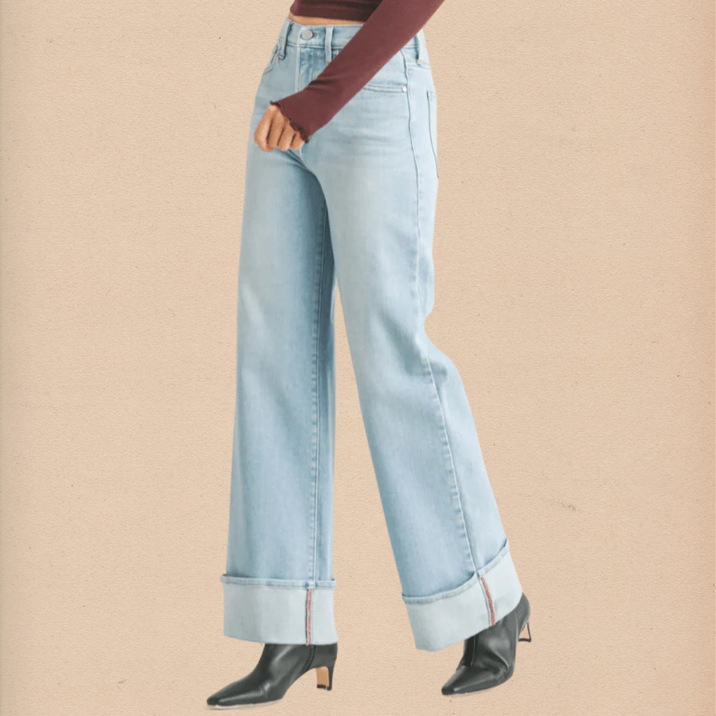 Cuffed Palazzo Light Denim - Intrigue Ink Visit Bozeman, Unique Shopping Boutique in Montana, Work from Home Clothes for Women