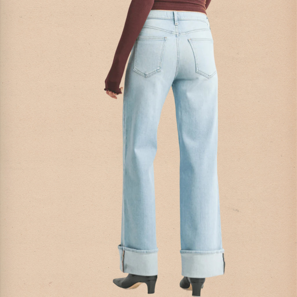 Cuffed Palazzo Light Denim - Intrigue Ink Visit Bozeman, Unique Shopping Boutique in Montana, Work from Home Clothes for Women