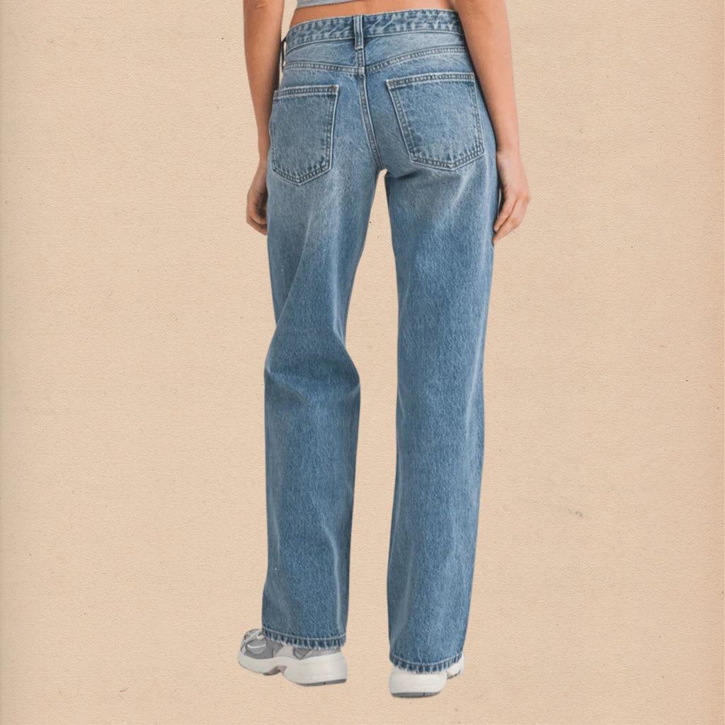 Low Rise Straight Jeans - Medium Wash - Intrigue Ink Visit Bozeman, Unique Shopping Boutique in Montana, Work from Home Clothes for Women