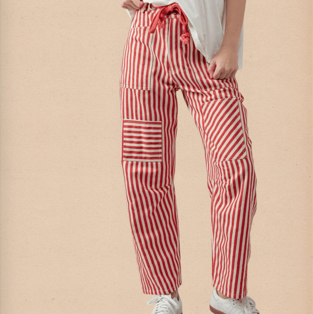 Railroad Stripe Utility Pants - Red - Intrigue Ink Visit Bozeman, Unique Shopping Boutique in Montana, Work from Home Clothes for Women