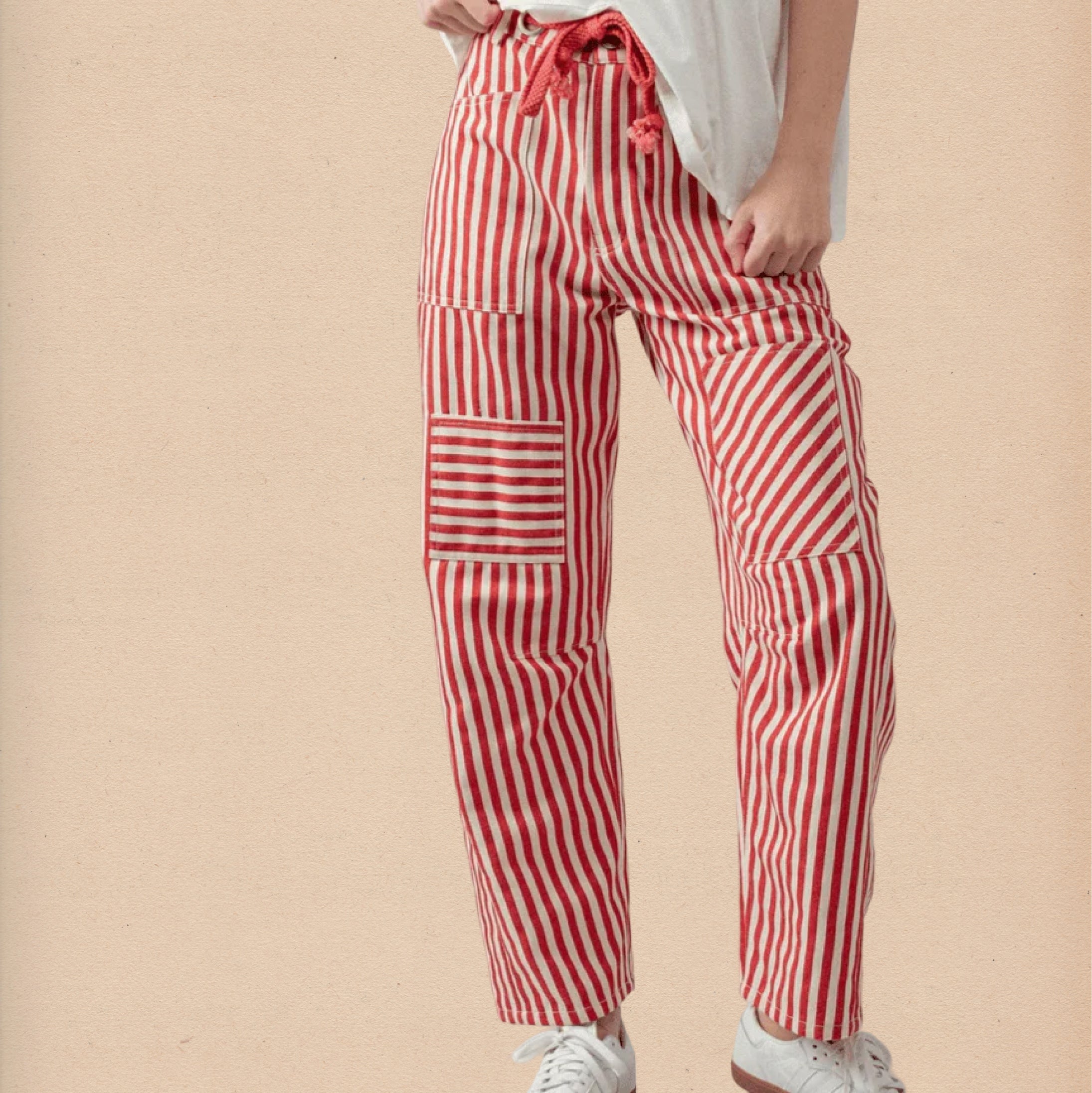 Railroad Stripe Utility Pants - Red - Intrigue Ink Visit Bozeman, Unique Shopping Boutique in Montana, Work from Home Clothes for Women