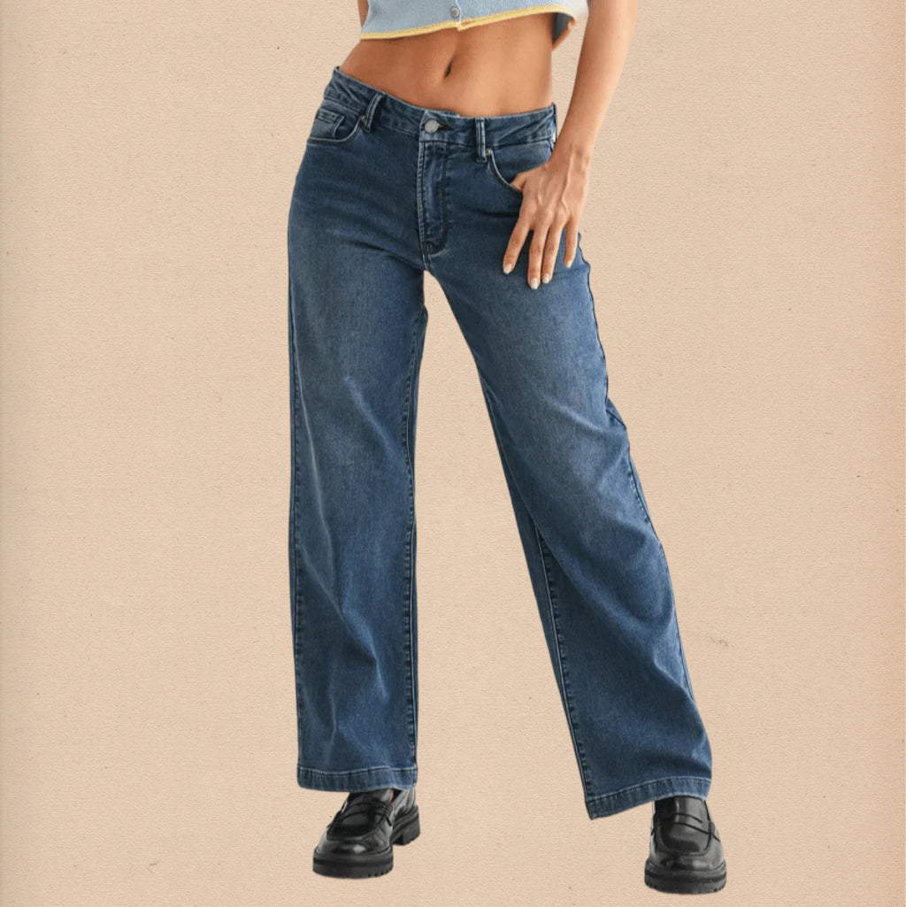 Slim Wide Leg Sweat Jean - Dark Denim - Intrigue Ink Visit Bozeman, Unique Shopping Boutique in Montana, Work from Home Clothes for Women