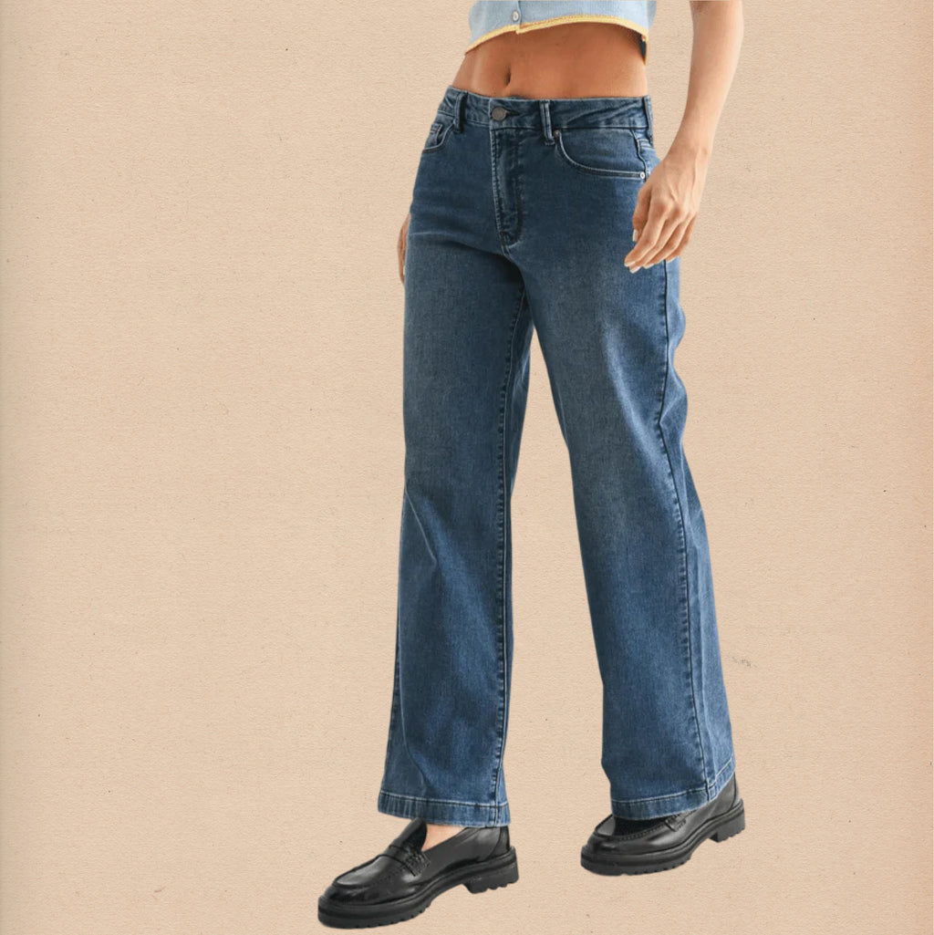 Slim Wide Leg Sweat Jean - Dark Denim - Intrigue Ink Visit Bozeman, Unique Shopping Boutique in Montana, Work from Home Clothes for Women