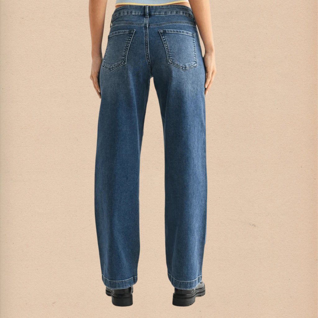 Slim Wide Leg Sweat Jean - Dark Denim - Intrigue Ink Visit Bozeman, Unique Shopping Boutique in Montana, Work from Home Clothes for Women