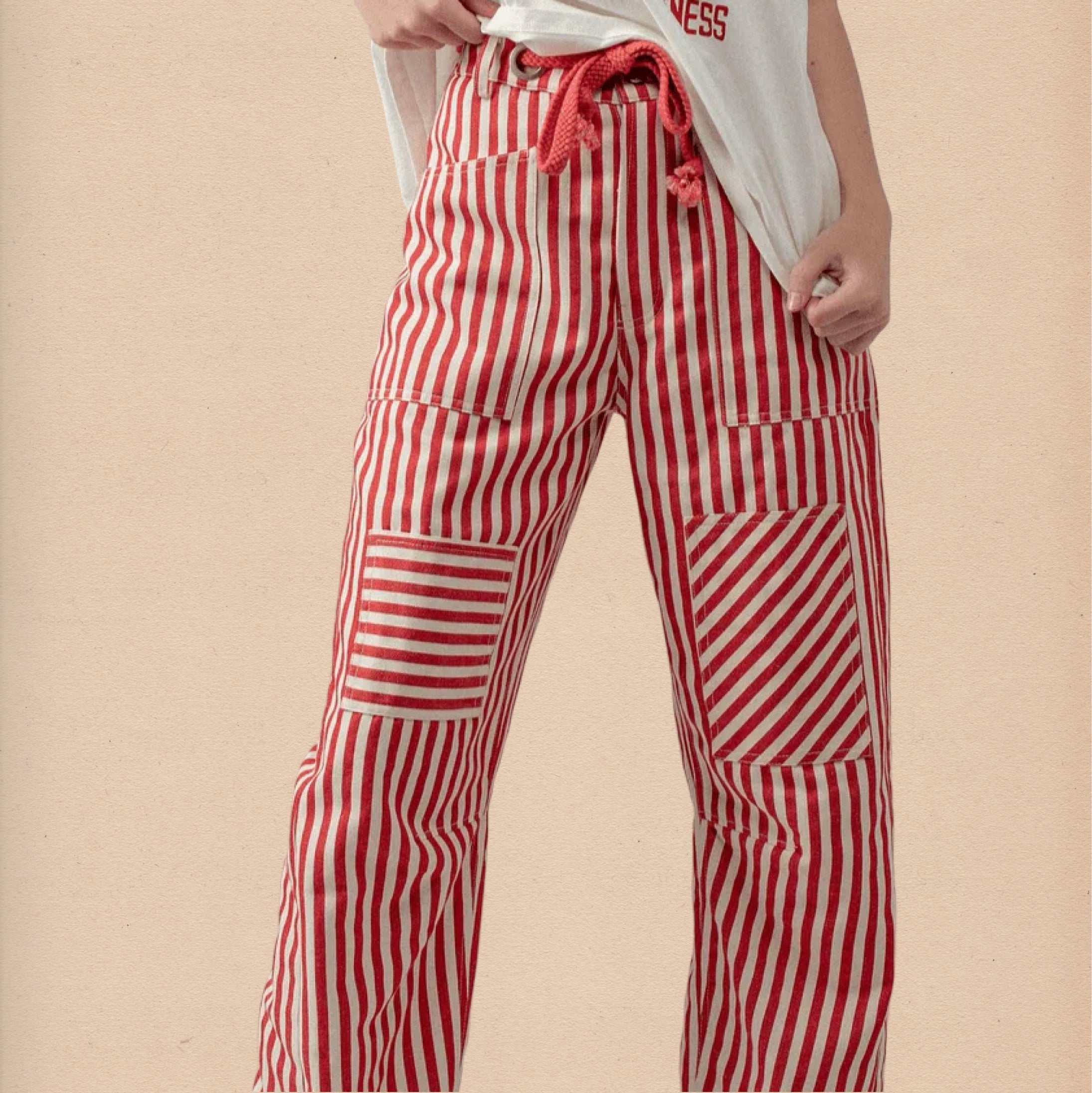 Railroad Stripe Utility Pants - Red - Intrigue Ink Visit Bozeman, Unique Shopping Boutique in Montana, Work from Home Clothes for Women