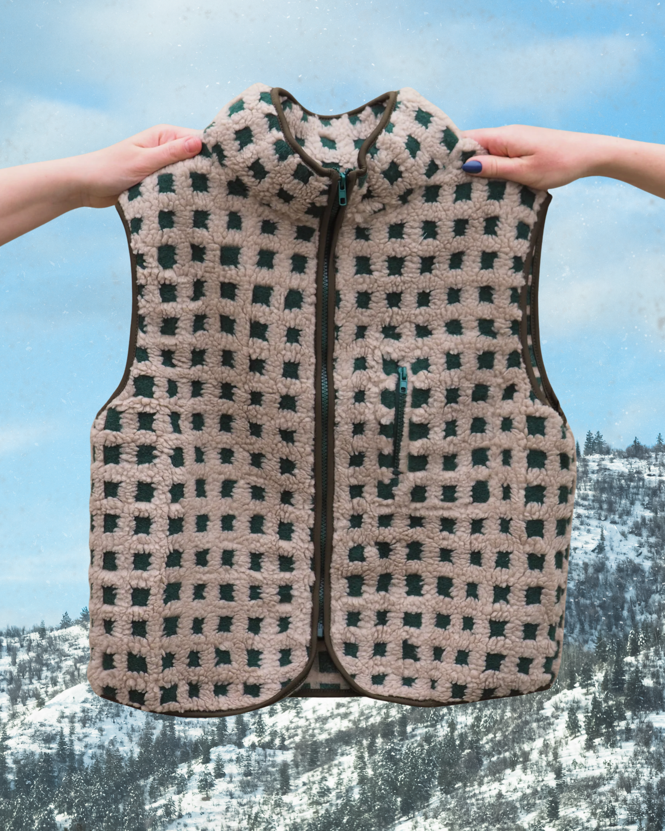 Green Checkered Fleece Vest