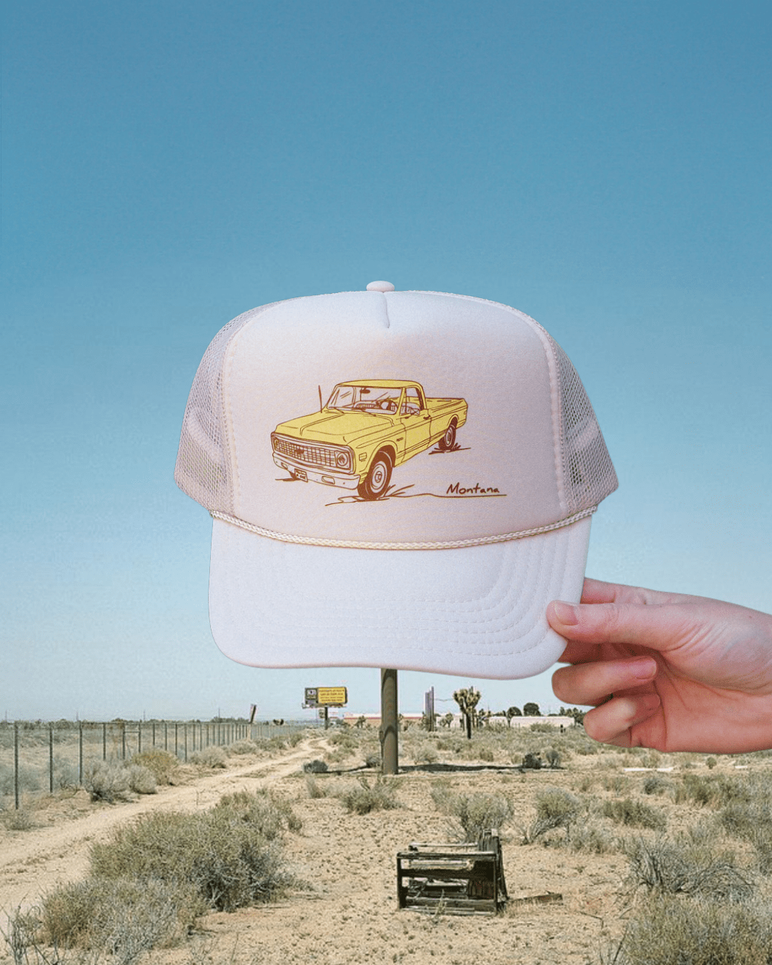 "Montana Chevy" Tan Trucker Hat - Intrigue Ink Visit Bozeman, Unique Shopping Boutique in Montana, Work from Home Clothes for Women