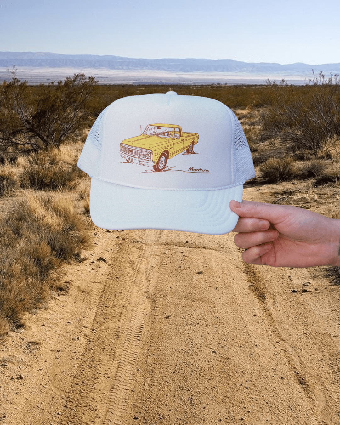 "Montana Chevy" White Trucker Hat - Intrigue Ink Visit Bozeman, Unique Shopping Boutique in Montana, Work from Home Clothes for Women