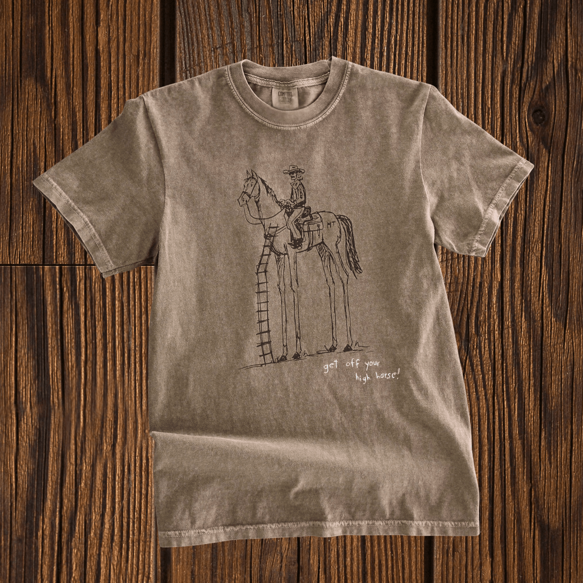 "Get Off Yer High Horse" Tee in Espresso - Intrigue Ink Visit Bozeman, Unique Shopping Boutique in Montana, Work from Home Clothes for Women