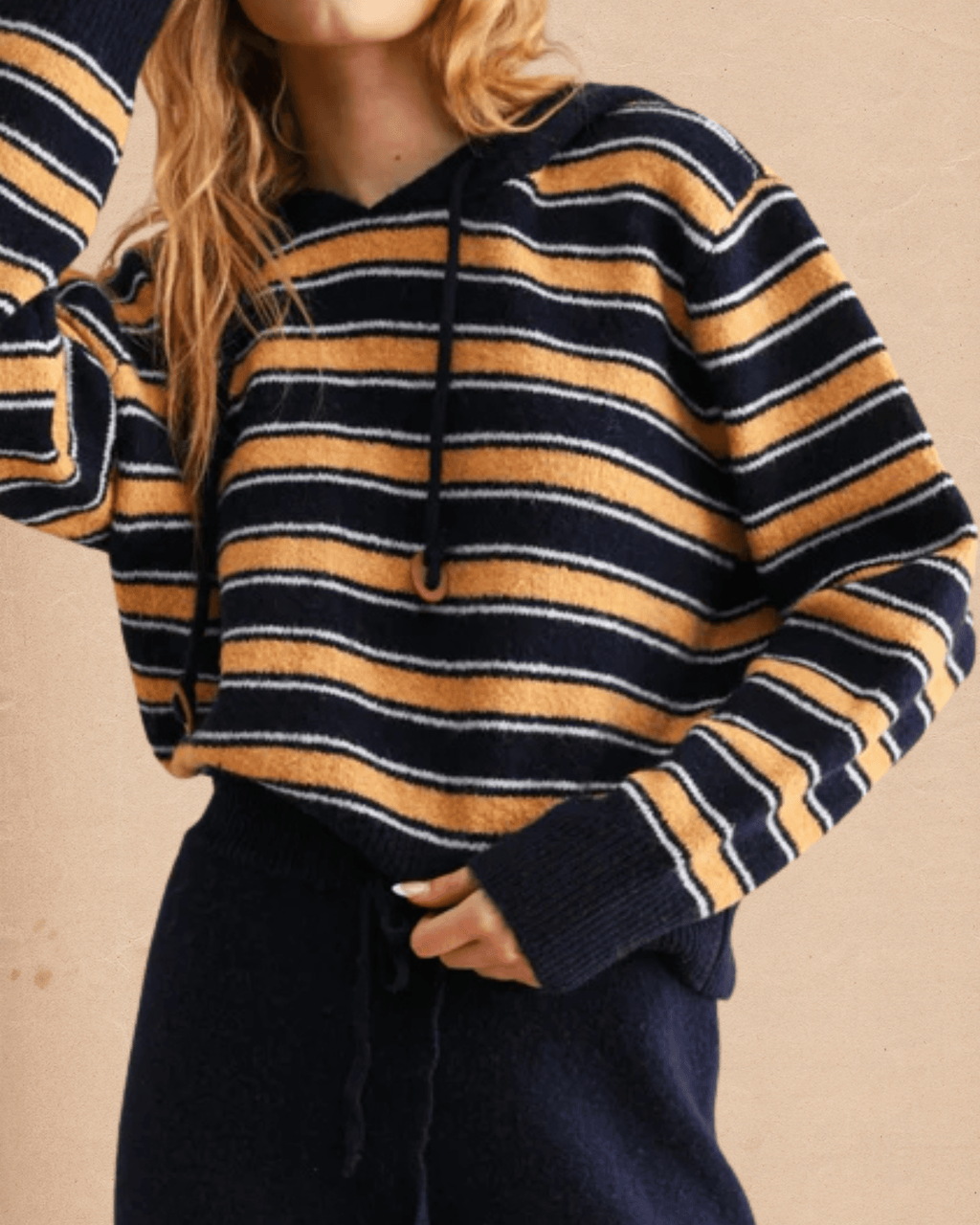 Hooded Sweater in Navy/Butter - Intrigue Ink Visit Bozeman, Unique Shopping Boutique in Montana, Work from Home Clothes for Women