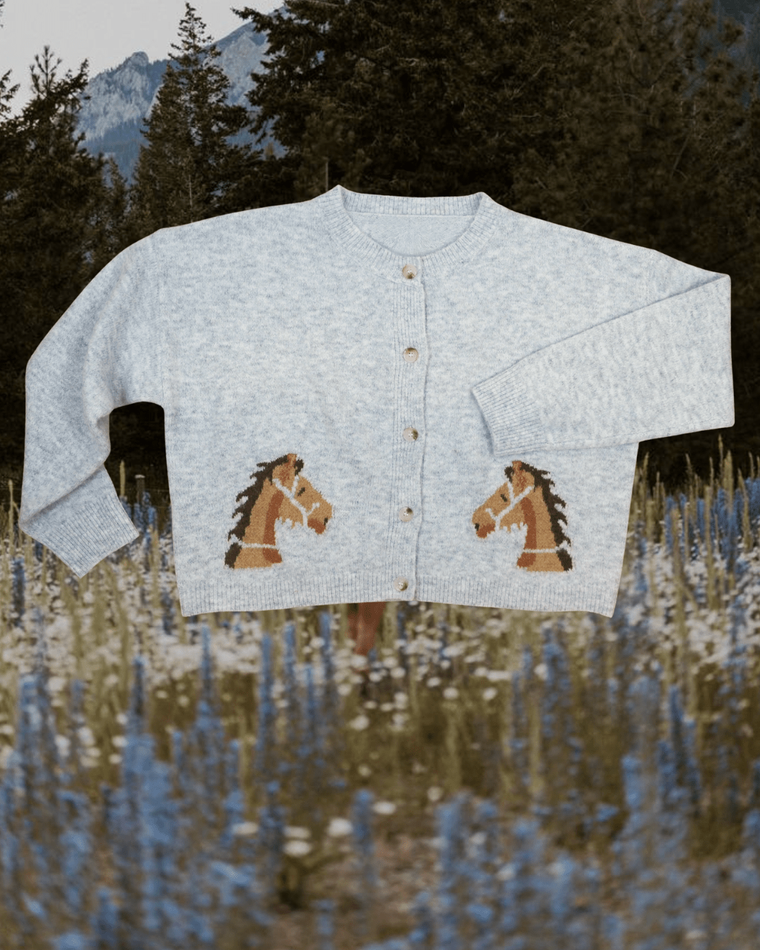 Western Horse Button Up Crop Cardigan - Grey - Intrigue Ink Visit Bozeman, Unique Shopping Boutique in Montana, Work from Home Clothes for Women