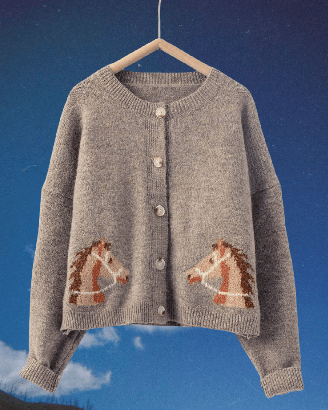 Western Horse Button Up Cropped Cardigan - Mocha - Intrigue Ink Visit Bozeman, Unique Shopping Boutique in Montana, Work from Home Clothes for Women