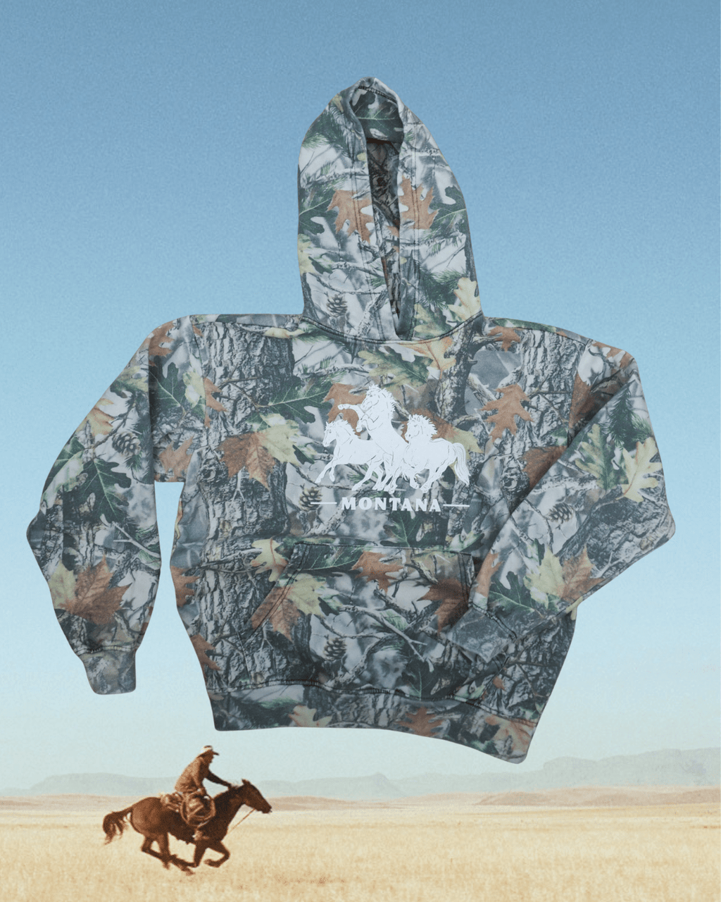 "Horsepower" Hoodie in Camo - Intrigue Ink Visit Bozeman, Unique Shopping Boutique in Montana, Work from Home Clothes for Women