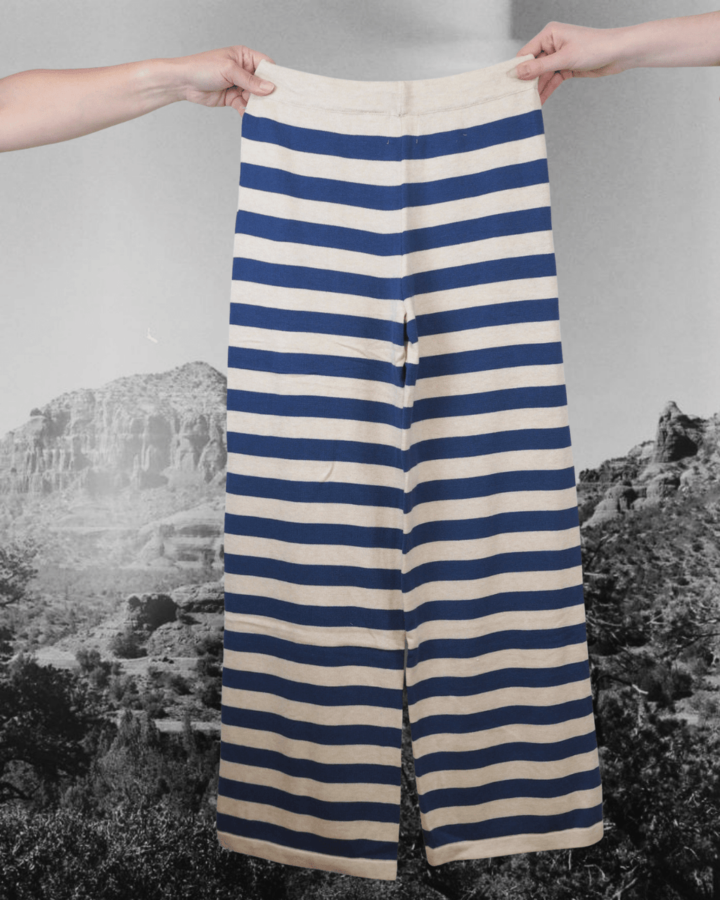 Drawstring Stripe Knitted Pants- Cream/Denim - Intrigue Ink Visit Bozeman, Unique Shopping Boutique in Montana, Work from Home Clothes for Women