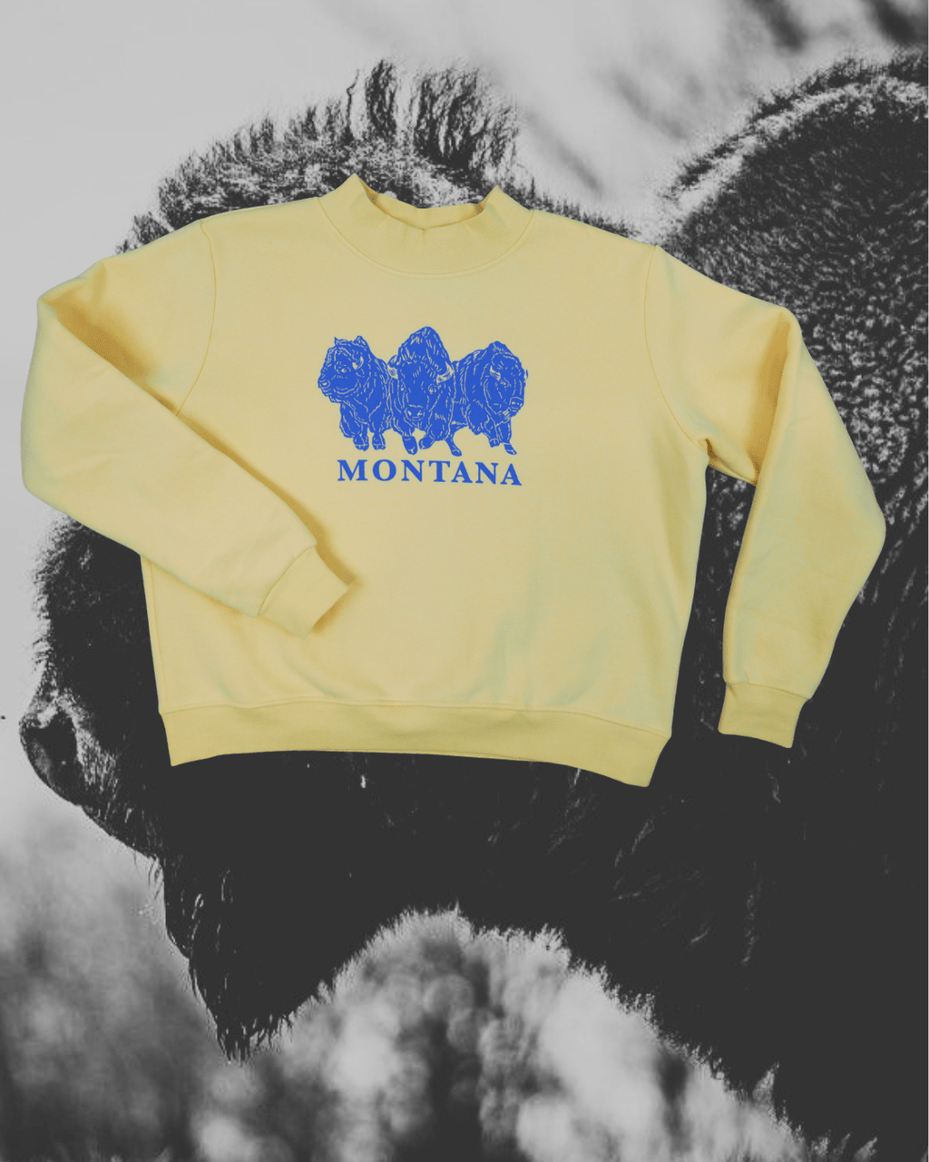 "Bison Power" Mock Neck Pullover in Yellow - Intrigue Ink Visit Bozeman, Unique Shopping Boutique in Montana, Work from Home Clothes for Women
