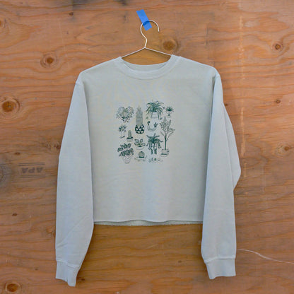 "House Plants Tattoo" Crop Sweatshirt in Sage