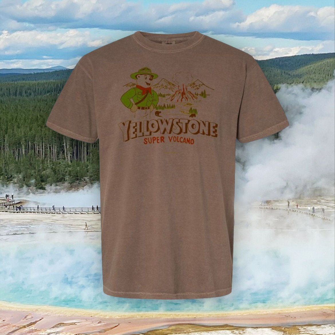 "Yellowstone Super Volcano" Tee in Espresso - Intrigue Ink Visit Bozeman, Unique Shopping Boutique in Montana, Work from Home Clothes for Women