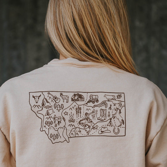 "Cowboy Country" Heavy Pullover in Beige - Intrigue Ink Visit Bozeman, Unique Shopping Boutique in Montana, Work from Home Clothes for Women