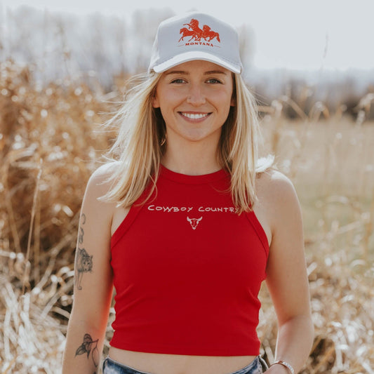 "Cowboy Country" Micro Ribbed Tank in Red - Intrigue Ink Visit Bozeman, Unique Shopping Boutique in Montana, Work from Home Clothes for Women