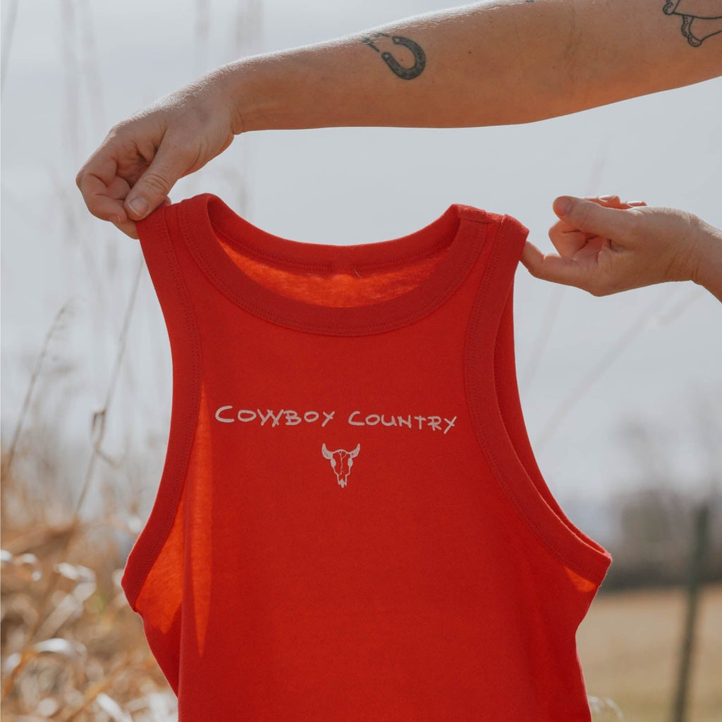 "Cowboy Country" Micro Ribbed Tank in Red - Intrigue Ink Visit Bozeman, Unique Shopping Boutique in Montana, Work from Home Clothes for Women