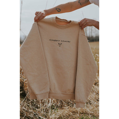 "Cowboy Country" Heavy Pullover in Beige - Intrigue Ink Visit Bozeman, Unique Shopping Boutique in Montana, Work from Home Clothes for Women