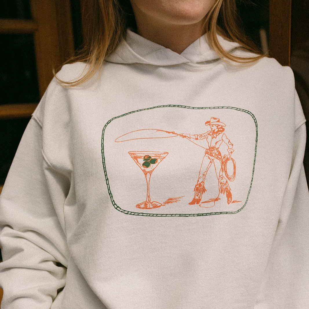 "Montana Martini" Hoodie in White - Intrigue Ink Visit Bozeman, Unique Shopping Boutique in Montana, Work from Home Clothes for Women
