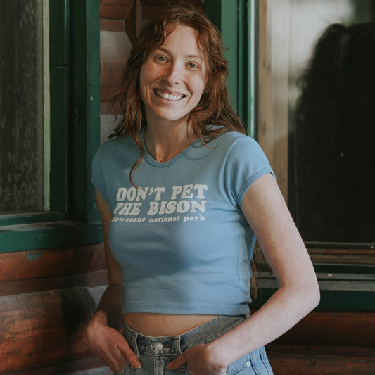 "Don't Pet the Bison" Baby Tee in Blue