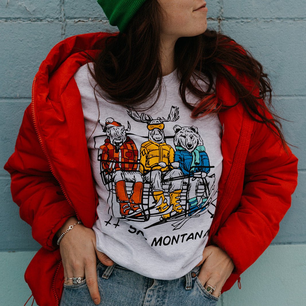 "Montana Ski Lift" Tee - Intrigue Ink Visit Bozeman, Unique Shopping Boutique in Montana, Work from Home Clothes for Women