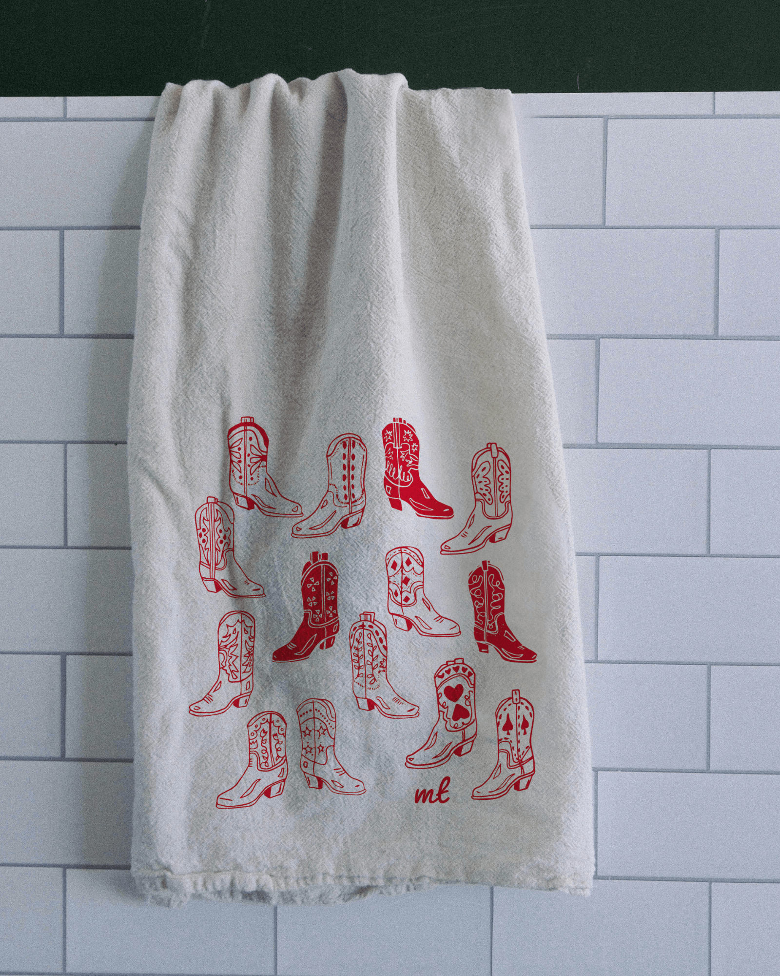 "Vintage Boots" Tea Towel - Intrigue Ink Visit Bozeman, Unique Shopping Boutique in Montana, Work from Home Clothes for Women