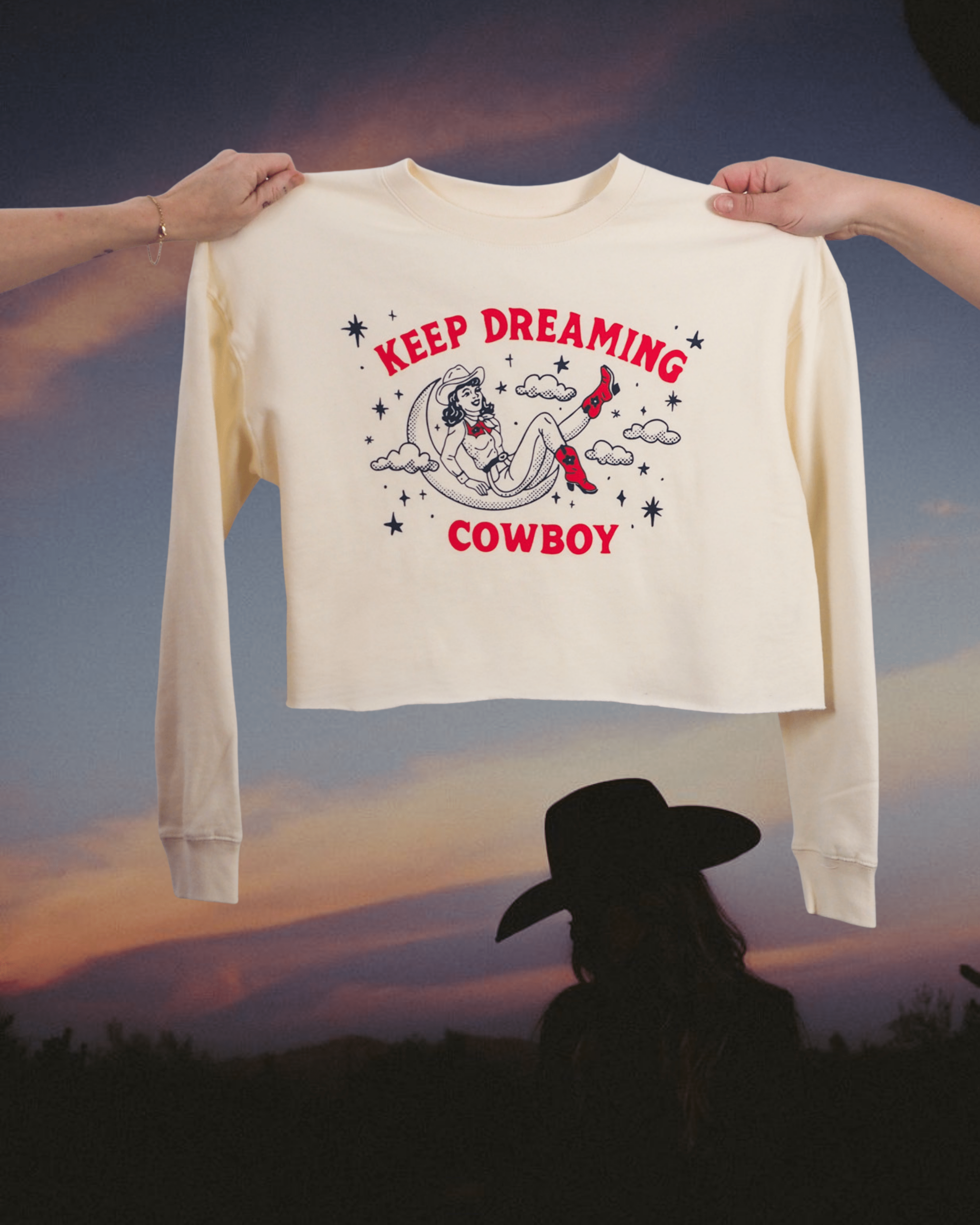 "Keep Dreaming Cowboy" Crop Pullover - Intrigue Ink Visit Bozeman, Unique Shopping Boutique in Montana, Work from Home Clothes for Women