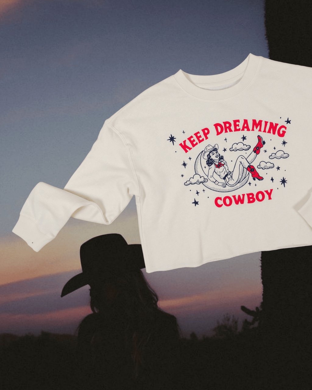 "Keep Dreaming Cowboy" Crop Pullover - Intrigue Ink Visit Bozeman, Unique Shopping Boutique in Montana, Work from Home Clothes for Women