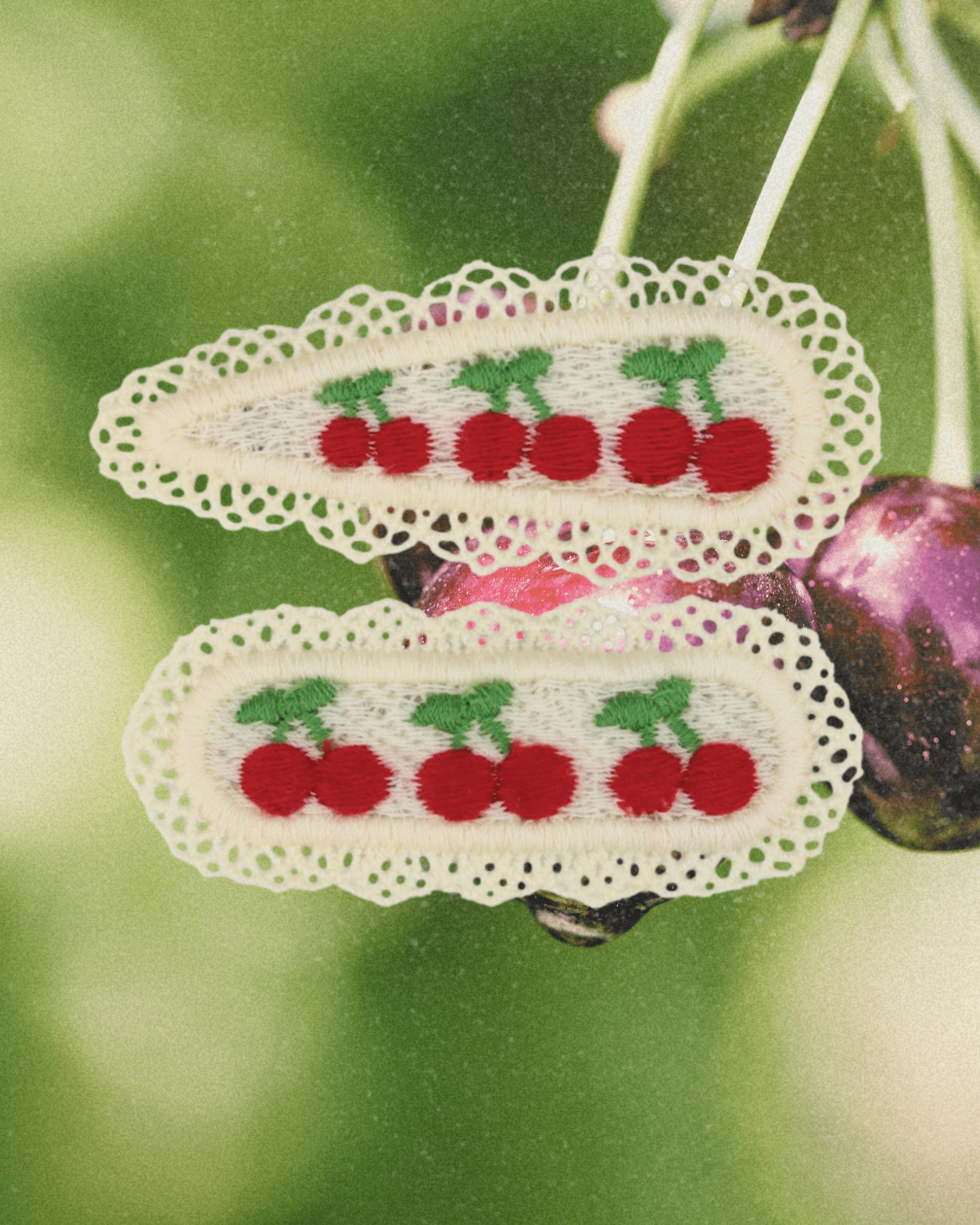 Knit Cherries Embroidered Hairclip Set - Intrigue Ink Visit Bozeman, Unique Shopping Boutique in Montana, Work from Home Clothes for Women