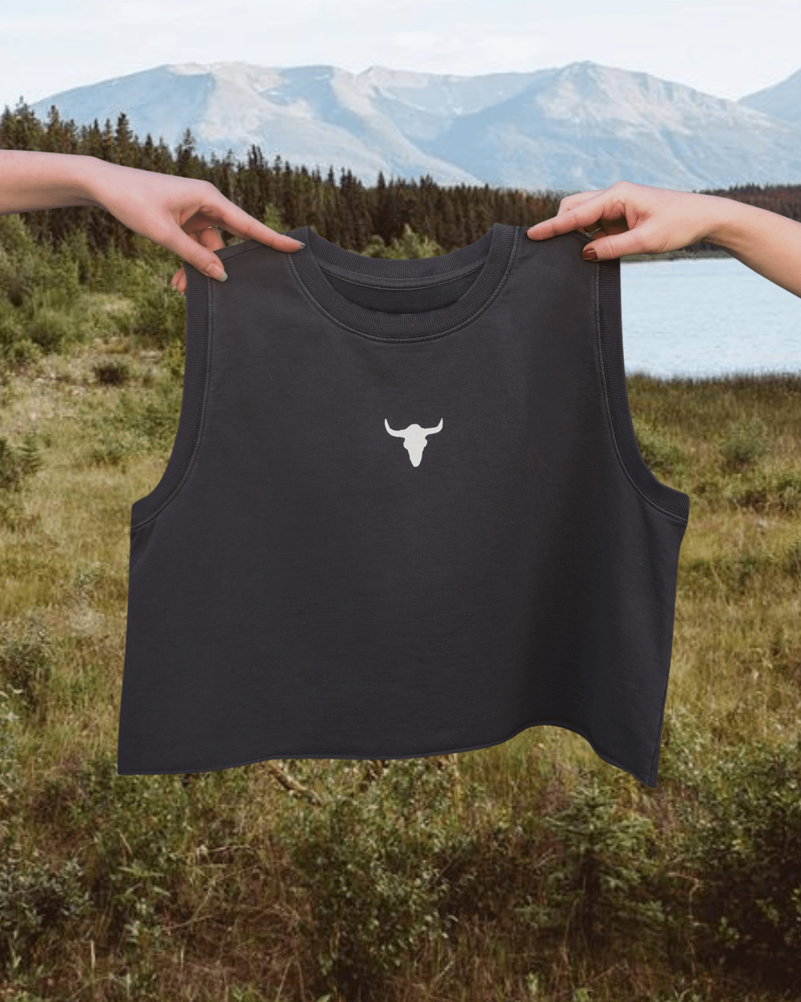 "Bison Skull" Wide Tank in Charcoal - Intrigue Ink Visit Bozeman, Unique Shopping Boutique in Montana, Work from Home Clothes for Women