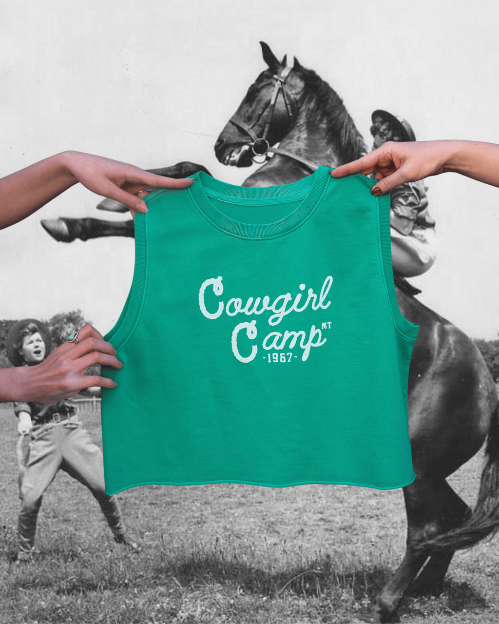 "Cowgirl Camp" Wide Tank in Green - Intrigue Ink Visit Bozeman, Unique Shopping Boutique in Montana, Work from Home Clothes for Women